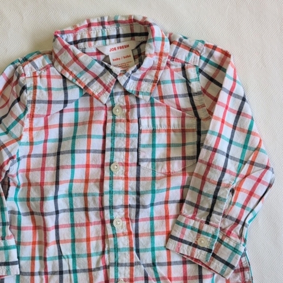 joe fresh colorful grid cotton button down long sleeve shirt 12-18 months baby - Picture 3 of 5